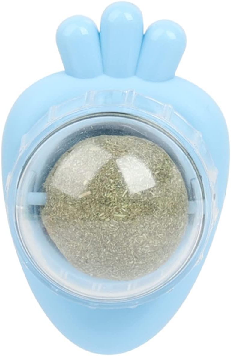 Interactive Carrot Catnip Ball – Indoor Cat Toy, Self-Adhesive Mint Wall Ball for Teeth Cleaning (Blue)
