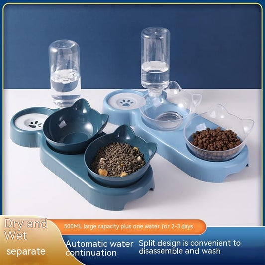 Cat Bowl Anti-Tumble Automatic Feeding & Water Fountain – Spill-Proof Food & Drinking Bowl for Cats